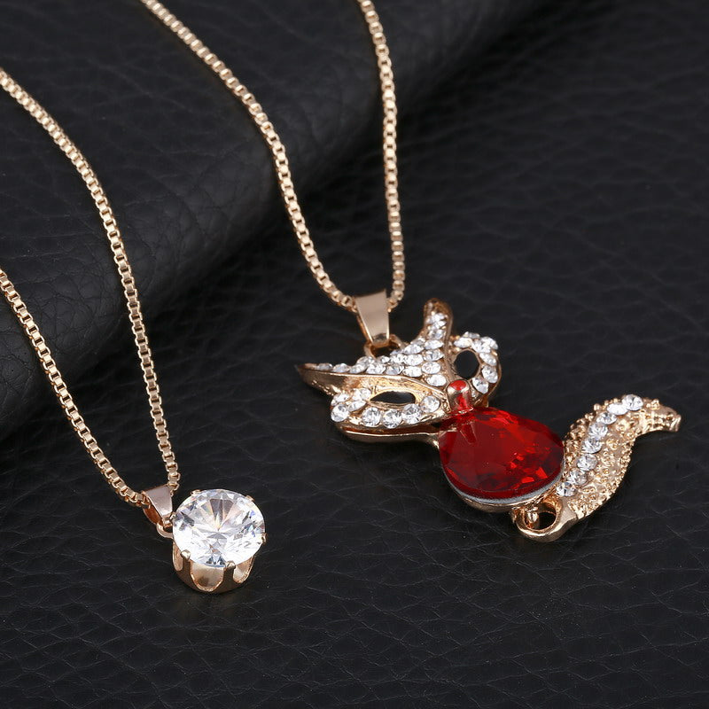 Gold Color Fox Long Chain Pendant Necklace