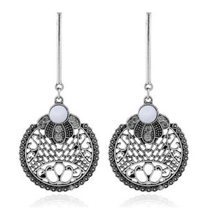 Vintage Tibetan Silver Bronze Hollow Big Circle Drop Earrings