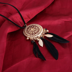 Elegant Feather Long Beaded Black Chain Tassel Necklaces