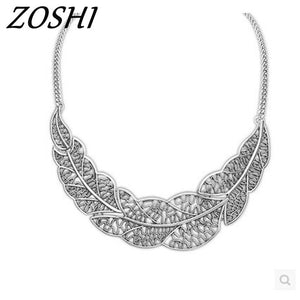 Jewelry wholesale Vintage Antient Gold Silver Leaf Pendant Statement Necklace