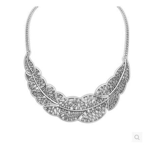 Jewelry wholesale Vintage Antient Gold Silver Leaf Pendant Statement Necklace