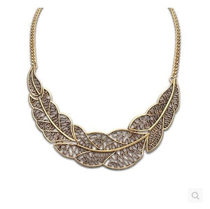 Jewelry wholesale Vintage Antient Gold Silver Leaf Pendant Statement Necklace