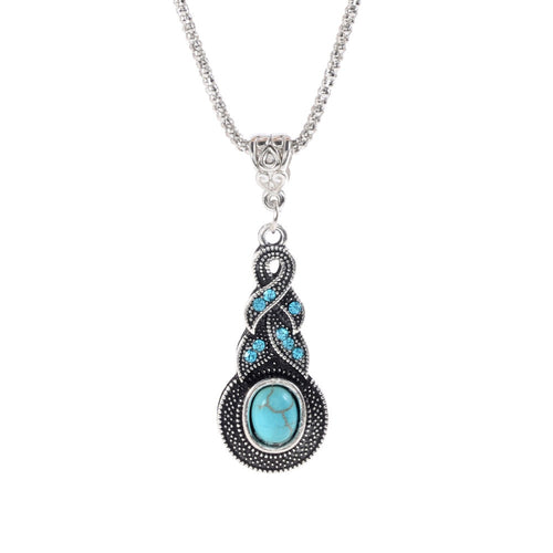 Blue Stone infinity tibetan silver pendant necklace