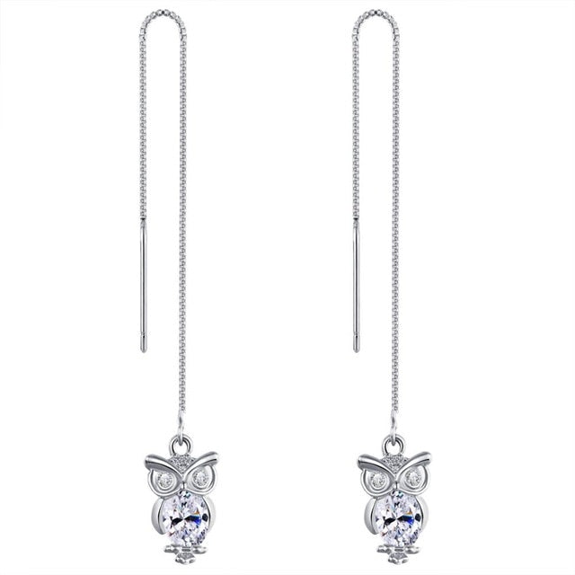 New Silver Plated Long Crystal Dangle Earring